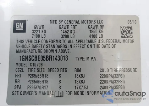 2011 Chevrolet Tahoe Lt from USA, damaged, VIN 1GNSCBE05BR143018